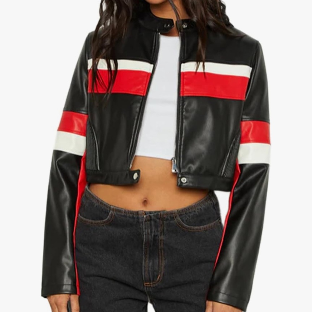 Cropped Black Faux Leather Jacket